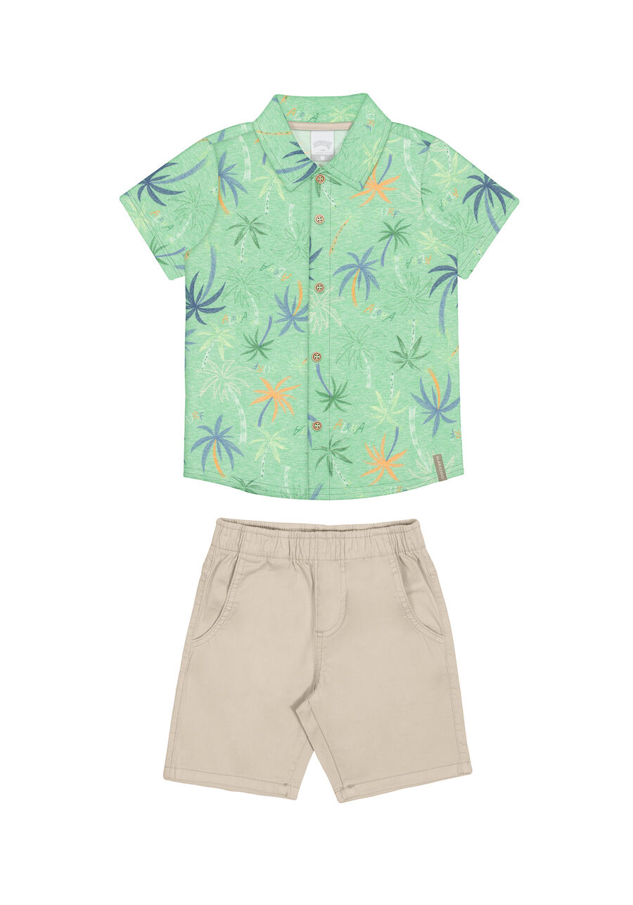 Conjunto Infantil Menino com Camisa Estampada, COQUEIROS AQUA VERDE. Conjunto Infantil Menino com Camisa Estampada, COQUEIROS AQUA VERDE, large.