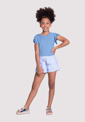 Conjunto Infantil Menina com Shorts Listrado, SOUL AZUL, large.