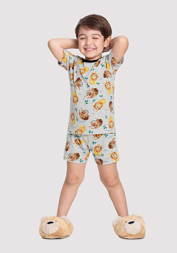 Pijama Infantil Unissex Curto em Malha Estampado, ROAR SLEEP MESCLA C, large.