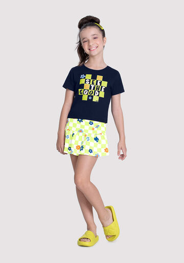 Conjunto Infantil Menina com Shorts-Saia, CHESS VERDE, large.