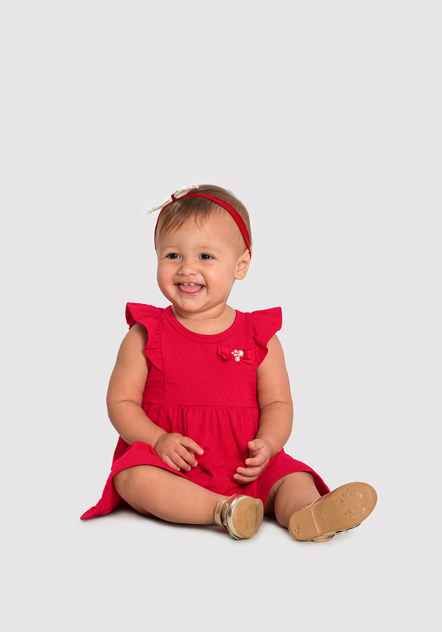 Vestido Beb Menina em Malha Texturizada com La o