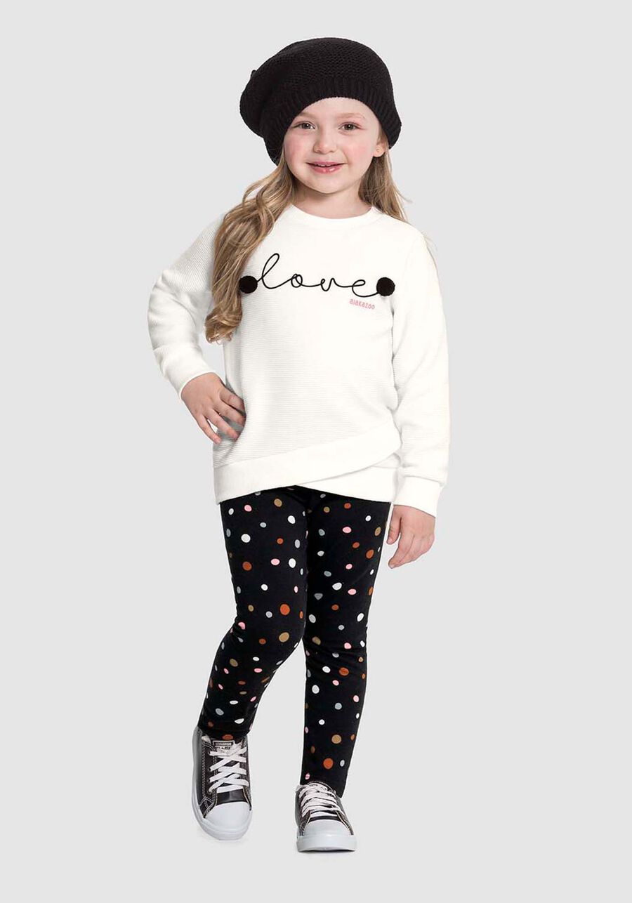 Conjunto Blusão com Bordado e Calça Estampada Molecotton, CONFETE PRETO. Conjunto Blusão com Bordado e Calça Estampada Molecotton, CONFETE PRETO, large.
