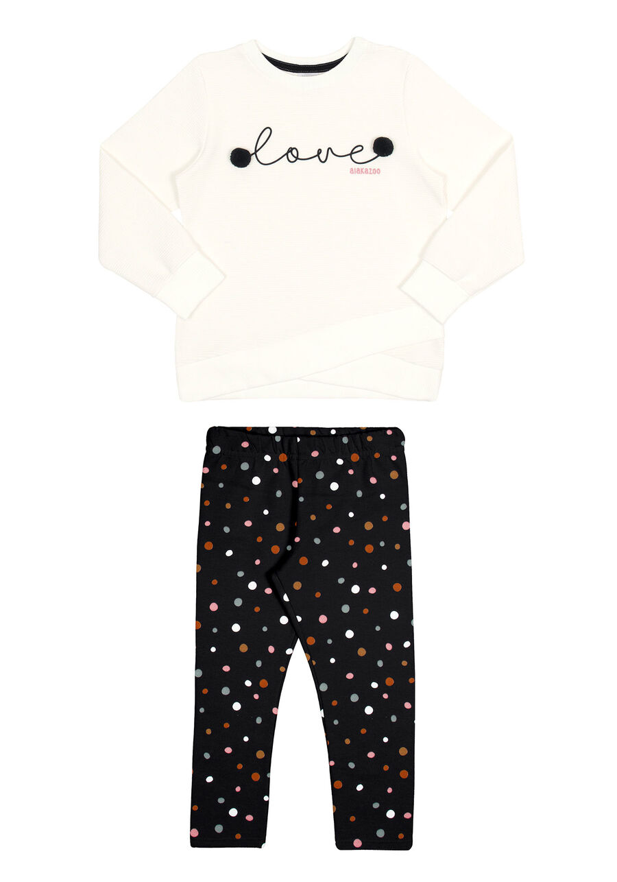 Conjunto Blusão com Bordado e Calça Estampada Molecotton, CONFETE PRETO. Conjunto Blusão com Bordado e Calça Estampada Molecotton, CONFETE PRETO, large.