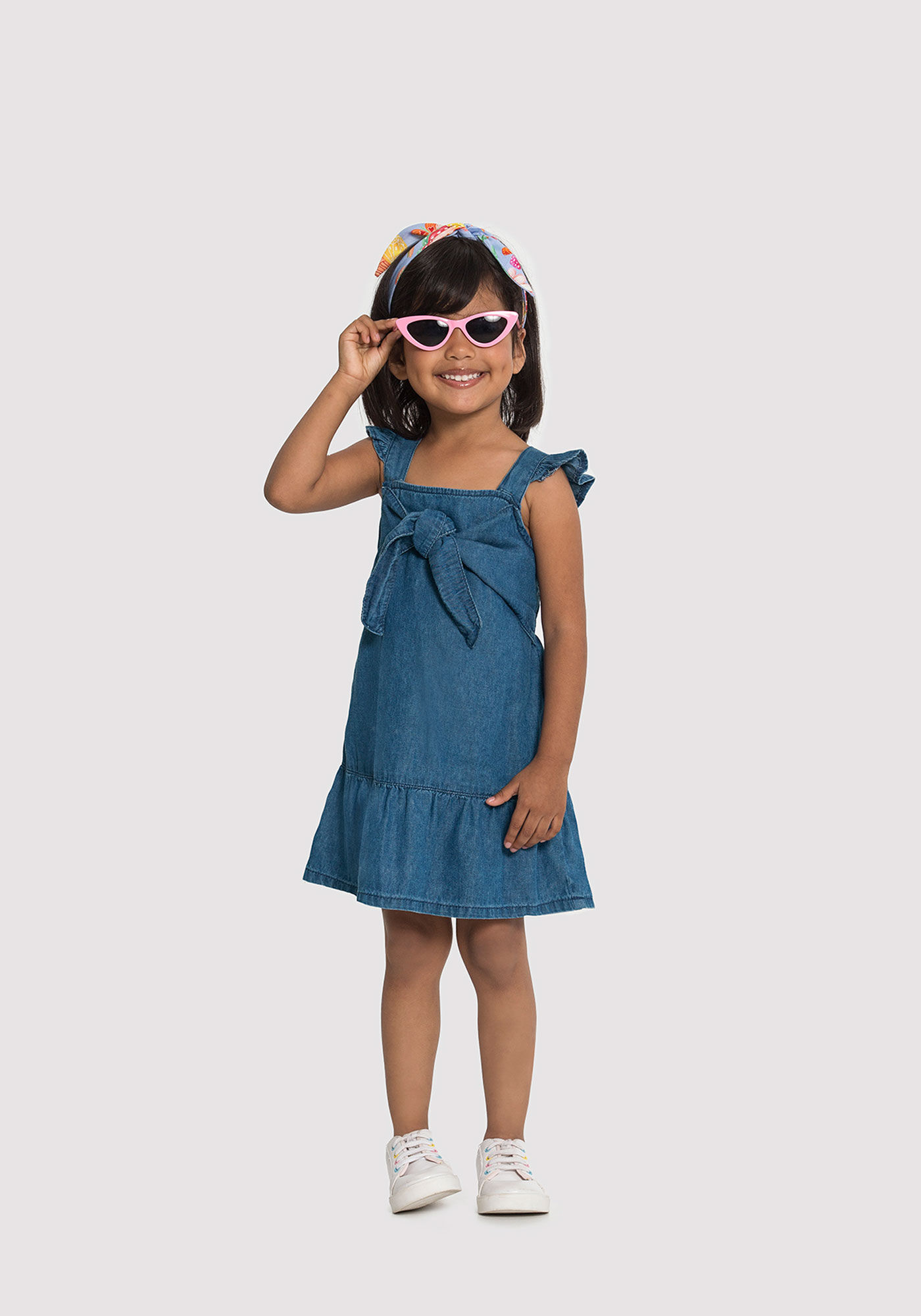 Vestido Jeans Infantil Menina com Babado Alakazoo