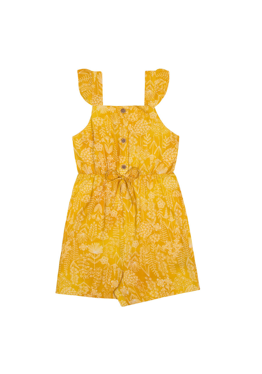 Macaquinho Infantil Menina em Viscose Estampado, BORDADOS AMARELO. Macaquinho Infantil Menina em Viscose Estampado, BORDADOS AMARELO, large.