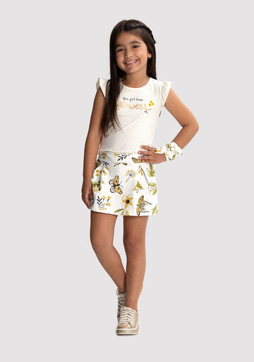 Conjunto Infantil Menina com Shorts-Saia Estampado, BORBOLETAS AMARELO, large.