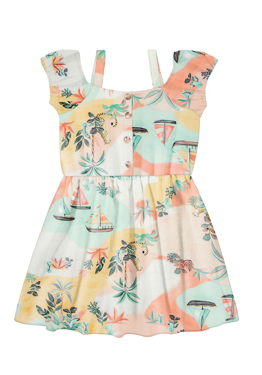 Vestido Infantil Menina em Viscose Estampado, PARAISO VERDE. Vestido Infantil Menina em Viscose Estampado, PARAISO VERDE, large.