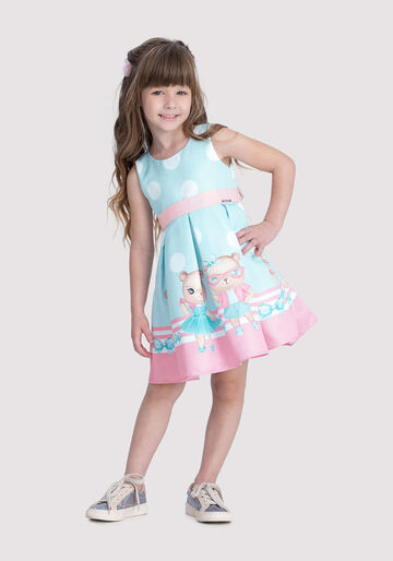 Vestido Infantil Menina Estampado com Laço, AZUL EXPRIM, large.