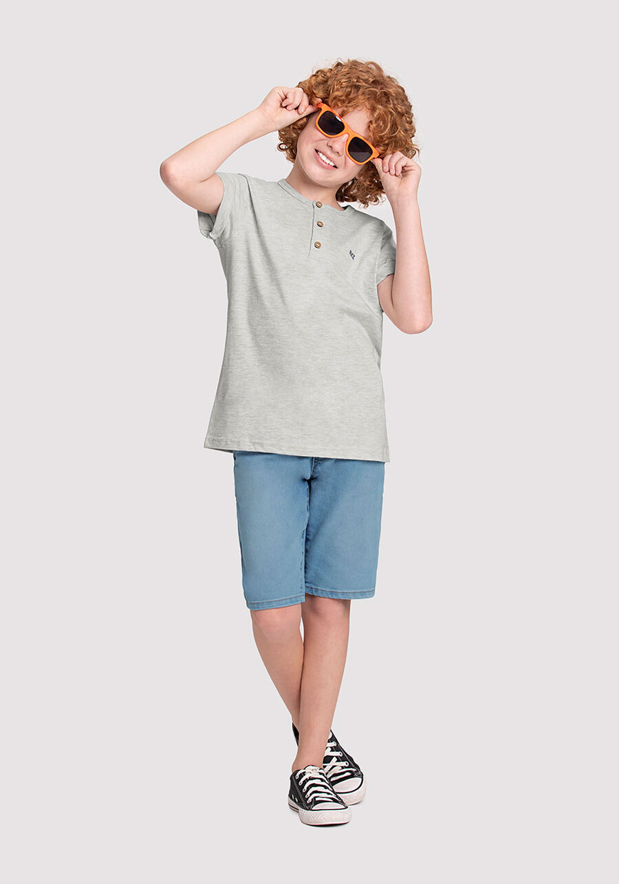 Camiseta Polo Infantil Menino com Botões, MESCLA CLARO, large.