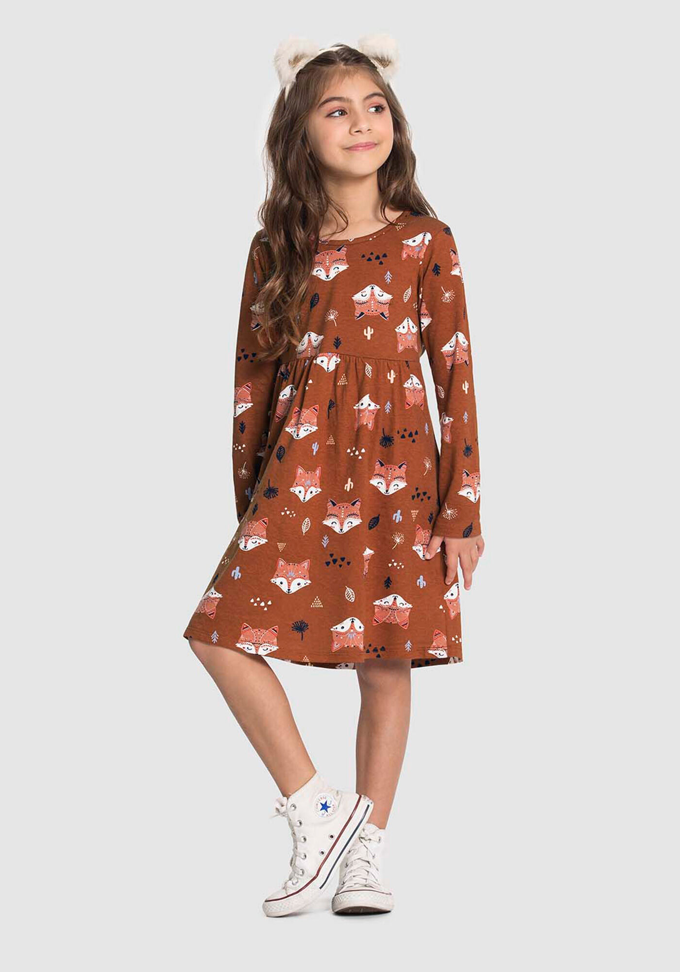 Vestido evase manga best sale longa
