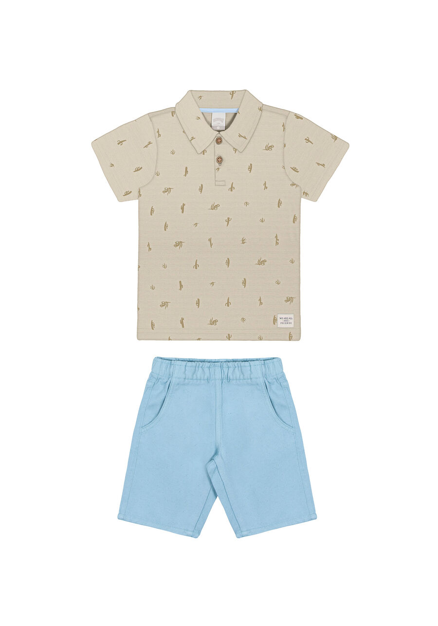 Conjunto Infantil com Camisa Polo e Bermuda Sarja, CACTO BEGE, large.