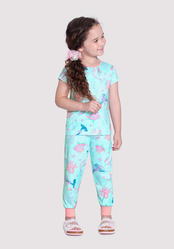 Pijama Infantil Menina com Blusa e Calça Jogger, OCEANO AZUL, large.