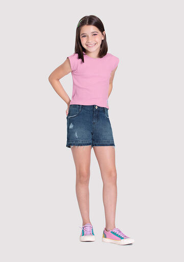 Shorts Jeans Infantil Menina com Detalhe Barra, JEANS, large.