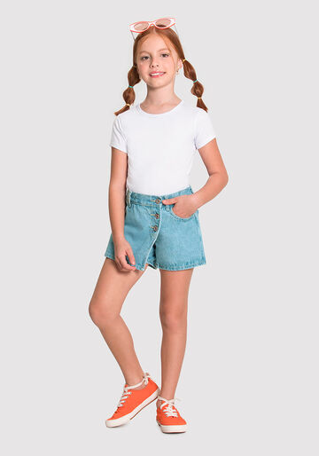 Shorts-Saia Jeans Infantil Menina com Botões, JEANS, large.