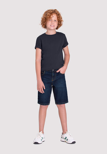 Bermuda Jeans Infantil Reta com Cintura Ajustável, JEANS, large.