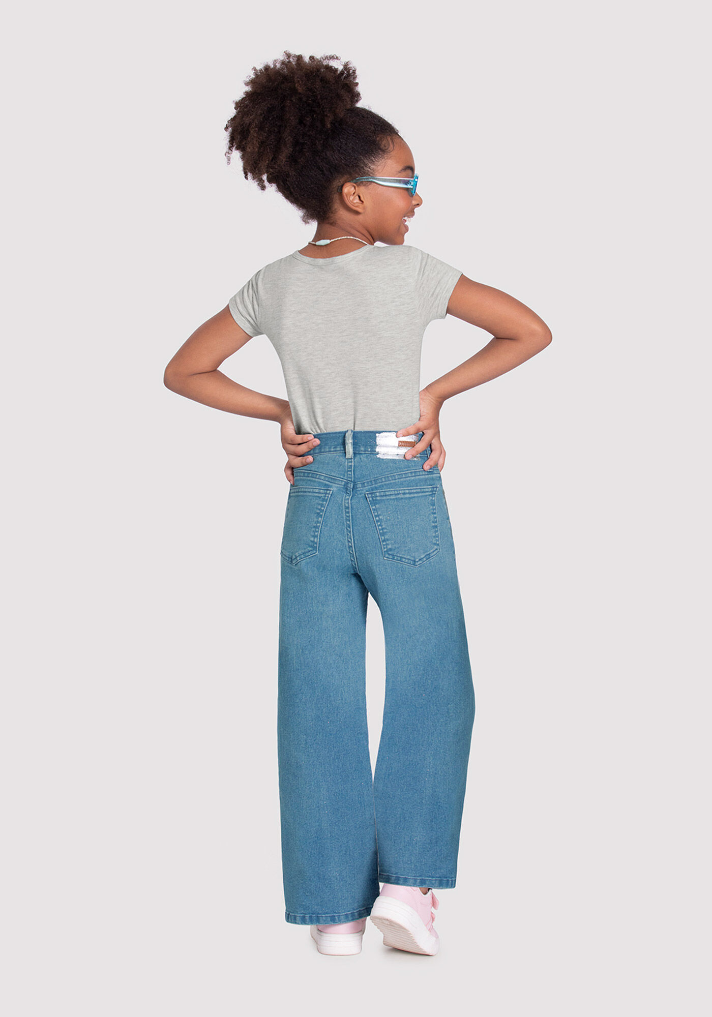 Cal a Jeans Wide Leg Infantil Menina com Metalizado Alakazoo