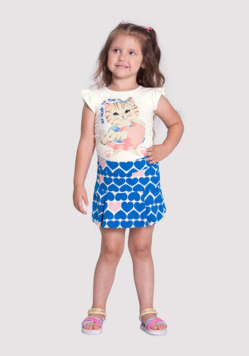 Conjunto Infantil Menina com Blusa e Shorts-Saia, LOVE AZUL, large.