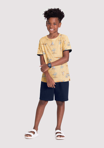 Conjunto Infantil Menina com Camiseta e Bermuda, VACATION AMARELO, large.