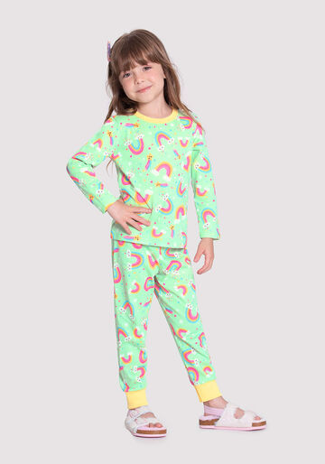 Pijama Longo Infantil Menina com Estampa Divertida, SKY VERDE, large.
