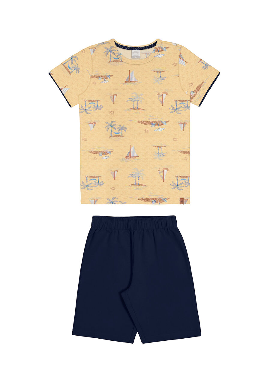 Conjunto Infantil Menina com Camiseta e Bermuda, VACATION AMARELO, large.
