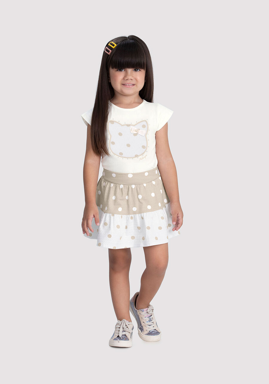 Conjunto Infantil Menina com Shorts-Saia Poá, POIS OFF/BEGE. Conjunto Infantil Menina com Shorts-Saia Poá, POIS OFF/BEGE, large.