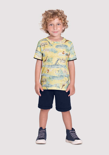 Conjunto Infantil Menino com Camiseta Estampada, SAVANA AMARELO, large.