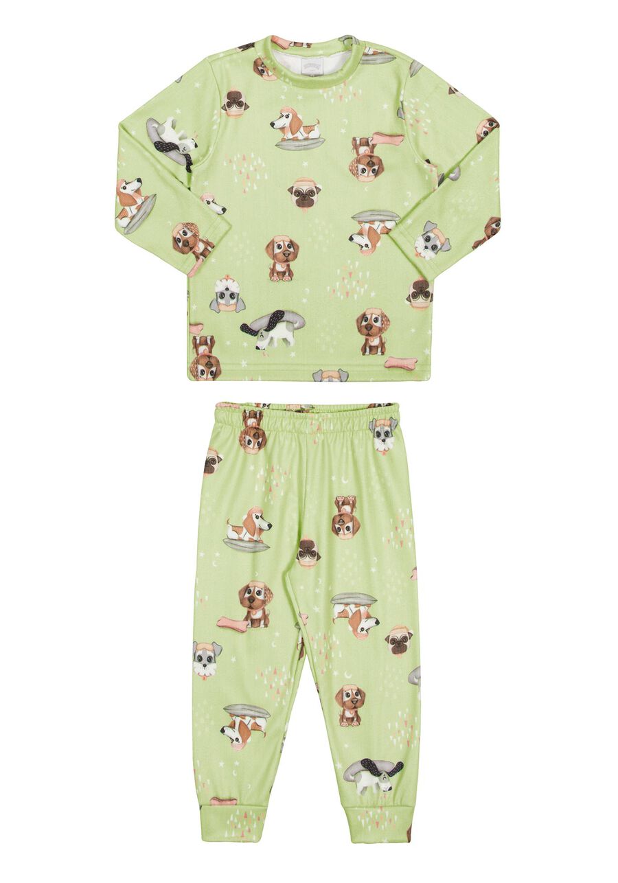 Pijama Infantil Unissex em Microsoft Estampado, SLEEP DOG VERDE, large.