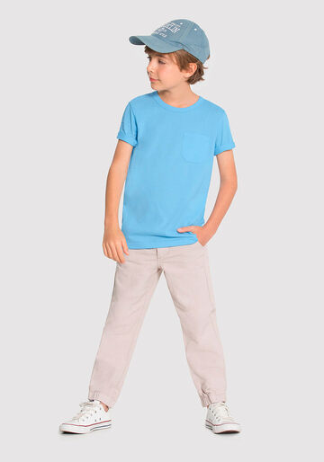 Camiseta Infantil Menino em Malha com Bolso, AZUL BRIGHT, large.