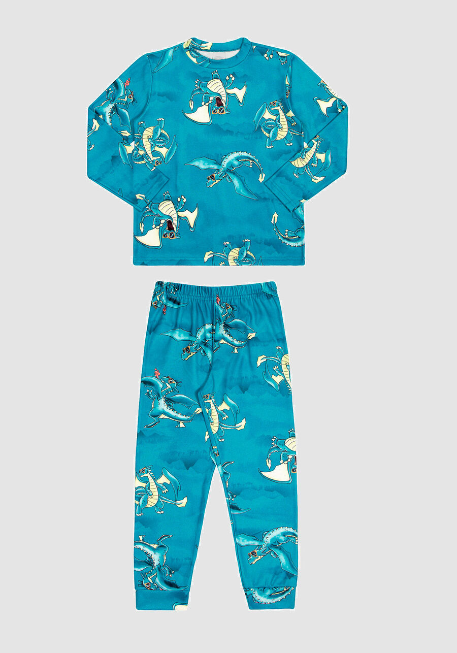 Pijama Infantil Menino em Malha Microsoft Estampado, DRAGAO VERDE, large.