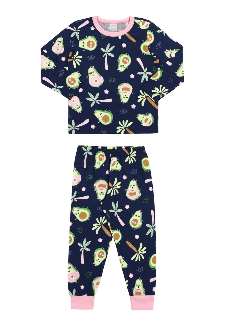 Pijama Longo Infantil Menina com Estampa Divertida, AVOCADO MARINHO, large.