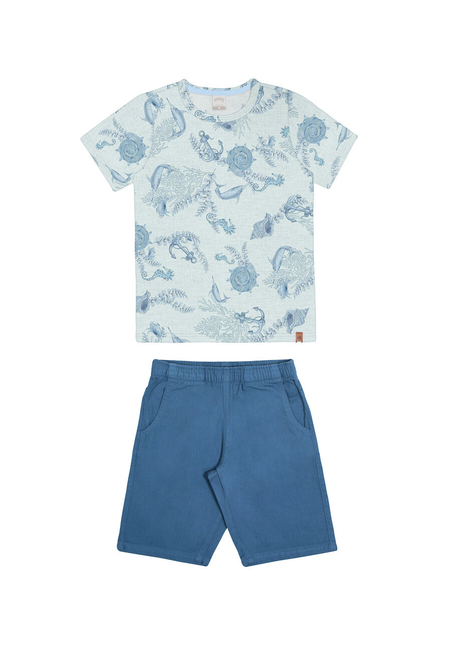 Conjunto Infantil com Camisa e Bermuda Sarja, FUNDO DO MAR OFF, large.