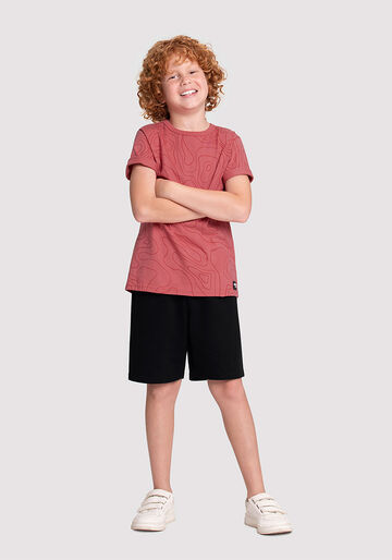 Conjunto Infantil com Camiseta Estampada e Bermuda, ABSTRATO VERMELHO, large.