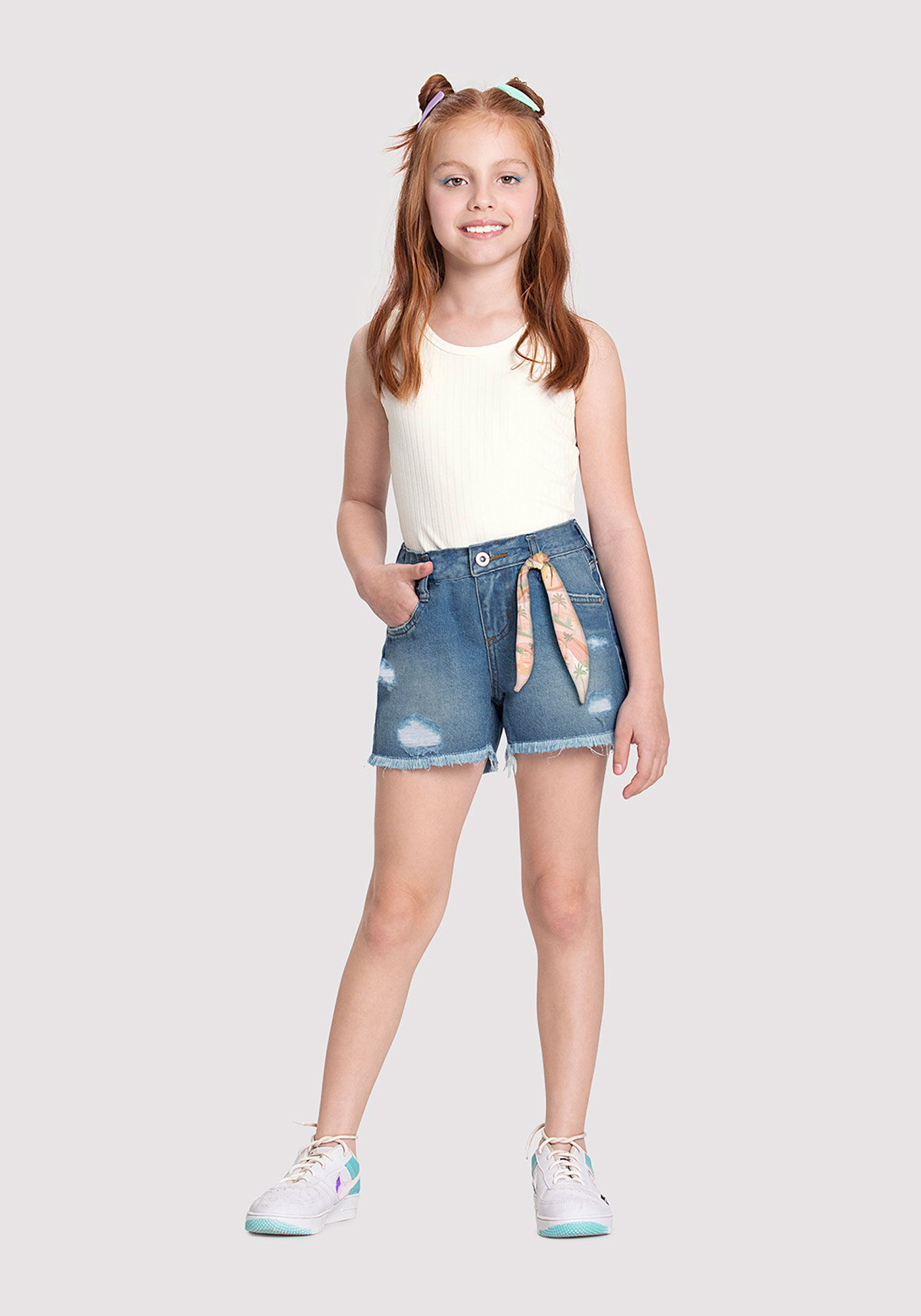 Bermuda jeans infantil com elastico shop na cintura