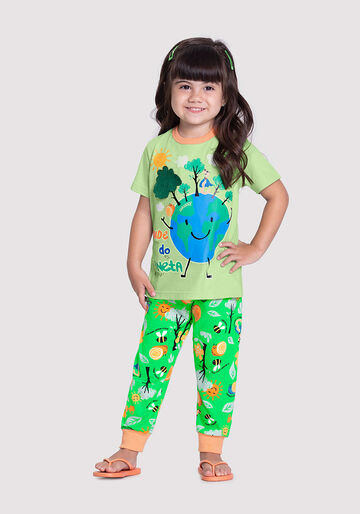 Pijama Infantil que Brilha no Escuro com Aplique, JARDIM VERDE, large.