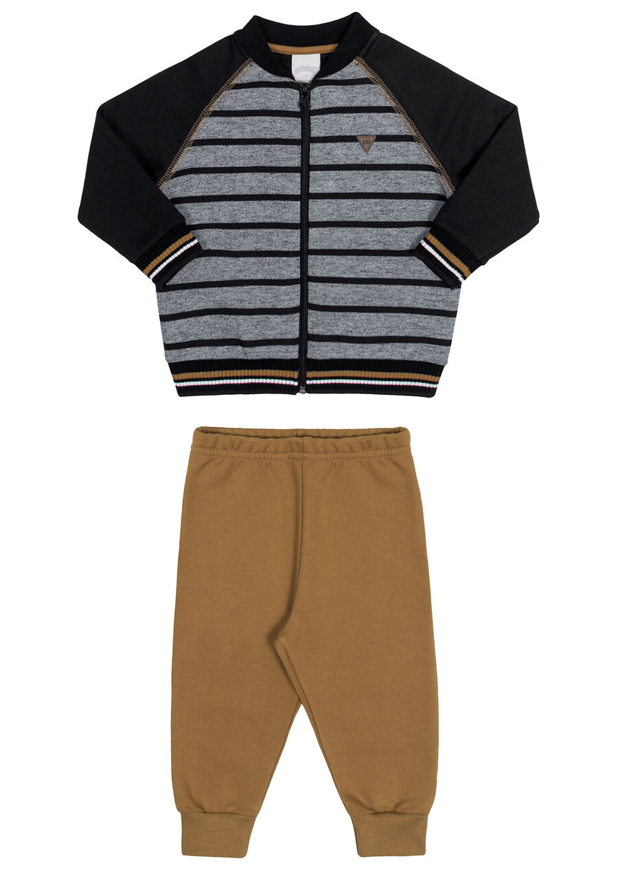 Conjunto Jaqueta Bomber Listrada e Calça Jogging, PRETO REATIVO. Conjunto Jaqueta Bomber Listrada e Calça Jogging, PRETO REATIVO, large.