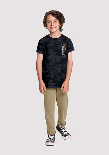 Camiseta Infantil Menino em Malha Camuflada, MILITAR CINZA, large.
