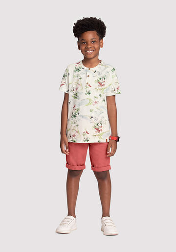 Conjunto Infantil com Camiseta Gola Padre e Bermuda, SILVESTRE OFF, large.