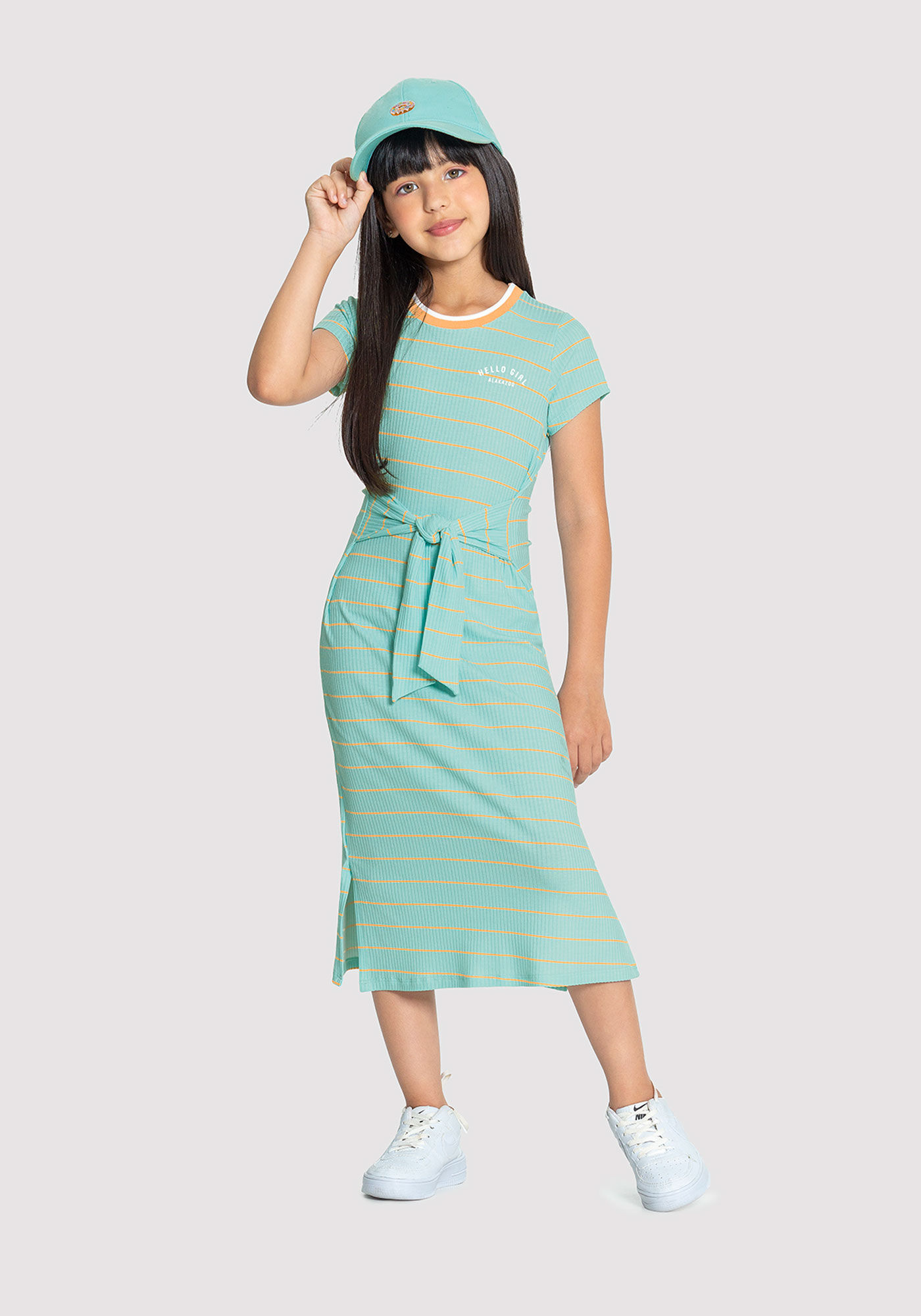 Vestido Midi Infantil Menina Canelado com Faixa Alakazoo