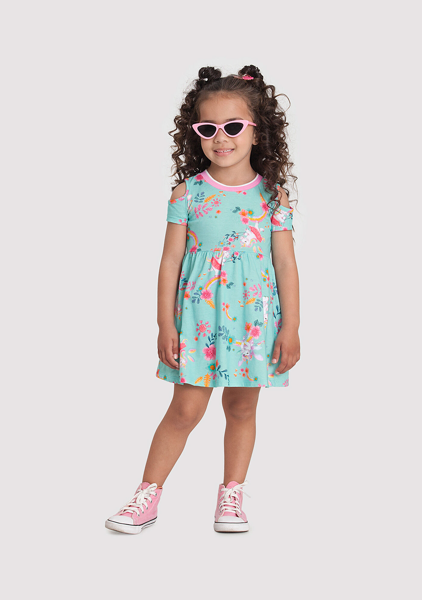 Vestido Infantil Estampado com Recorte Ombros