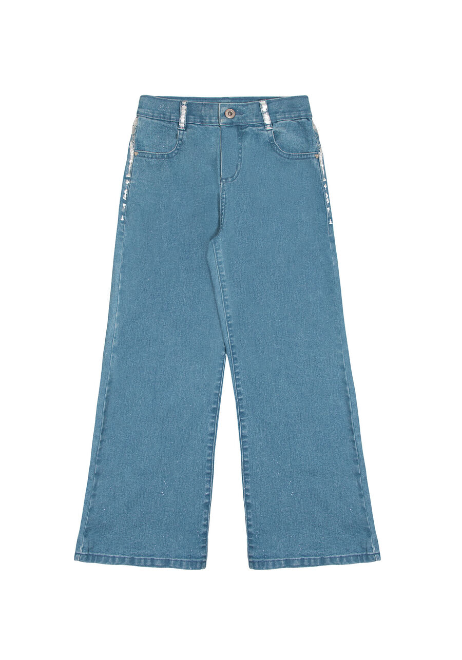 Calça Jeans Wide Leg Infantil Menina com Metalizado, JEANS, large.