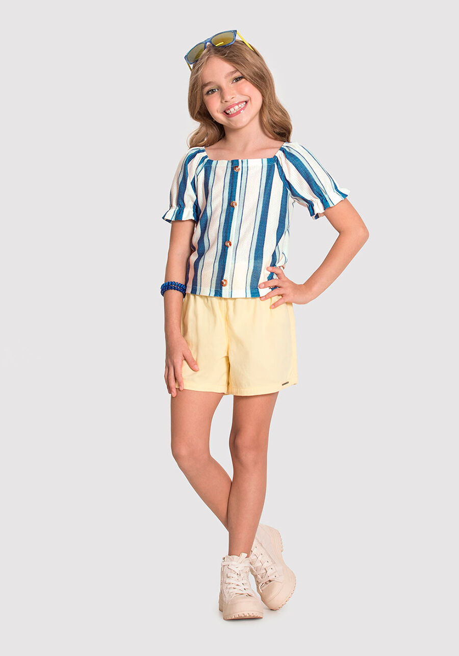 Blusa Infantil Menina Listrada com Decote Quadrado, STRIPE NATURAL AZUL, large.