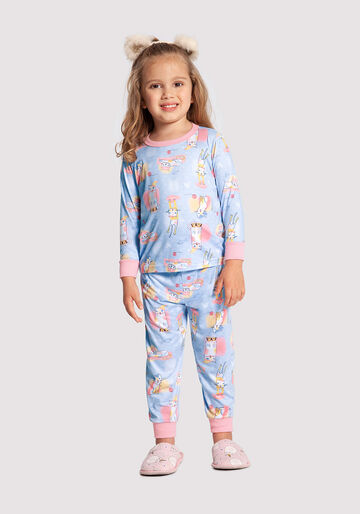 Pijama Longo Infantil Menina Estampado, GATINHOS FOFINHOS AZ, large.