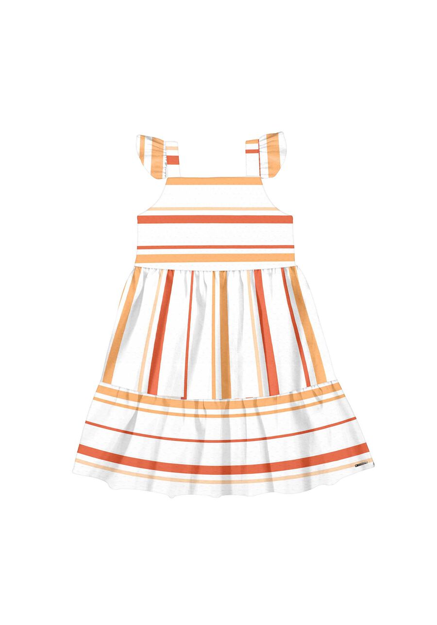 Vestido Infantil Com Listras Em Malha Texturizada Algodão, STRIPE LARANJA. Vestido Infantil Com Listras Em Malha Texturizada Algodão, STRIPE LARANJA, large.