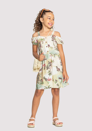 Vestido Infantil Menina em Viscose Estampado, PARAISO VERDE, large.