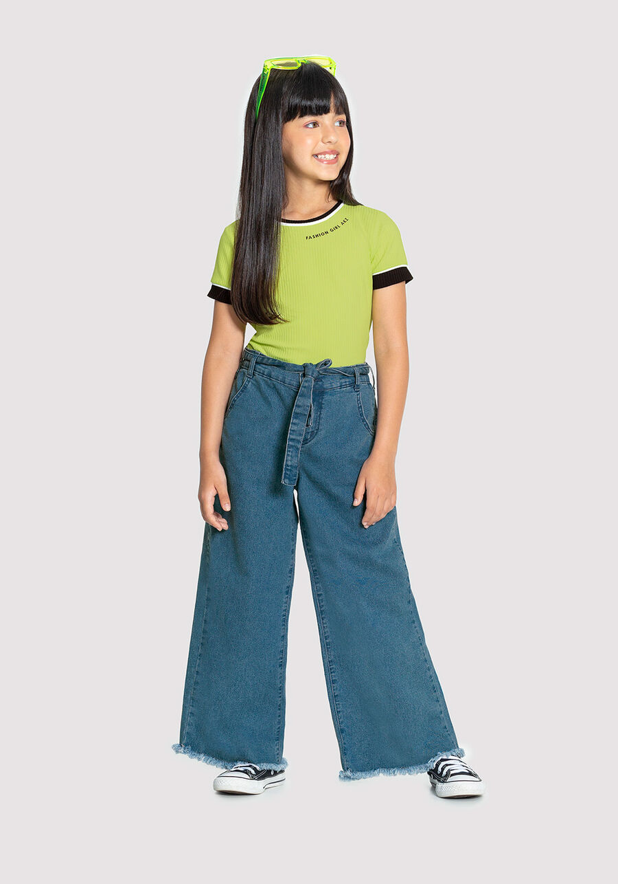 Calça Jeans Infantil Menina Wide Leg com Cinto, JEANS, large.