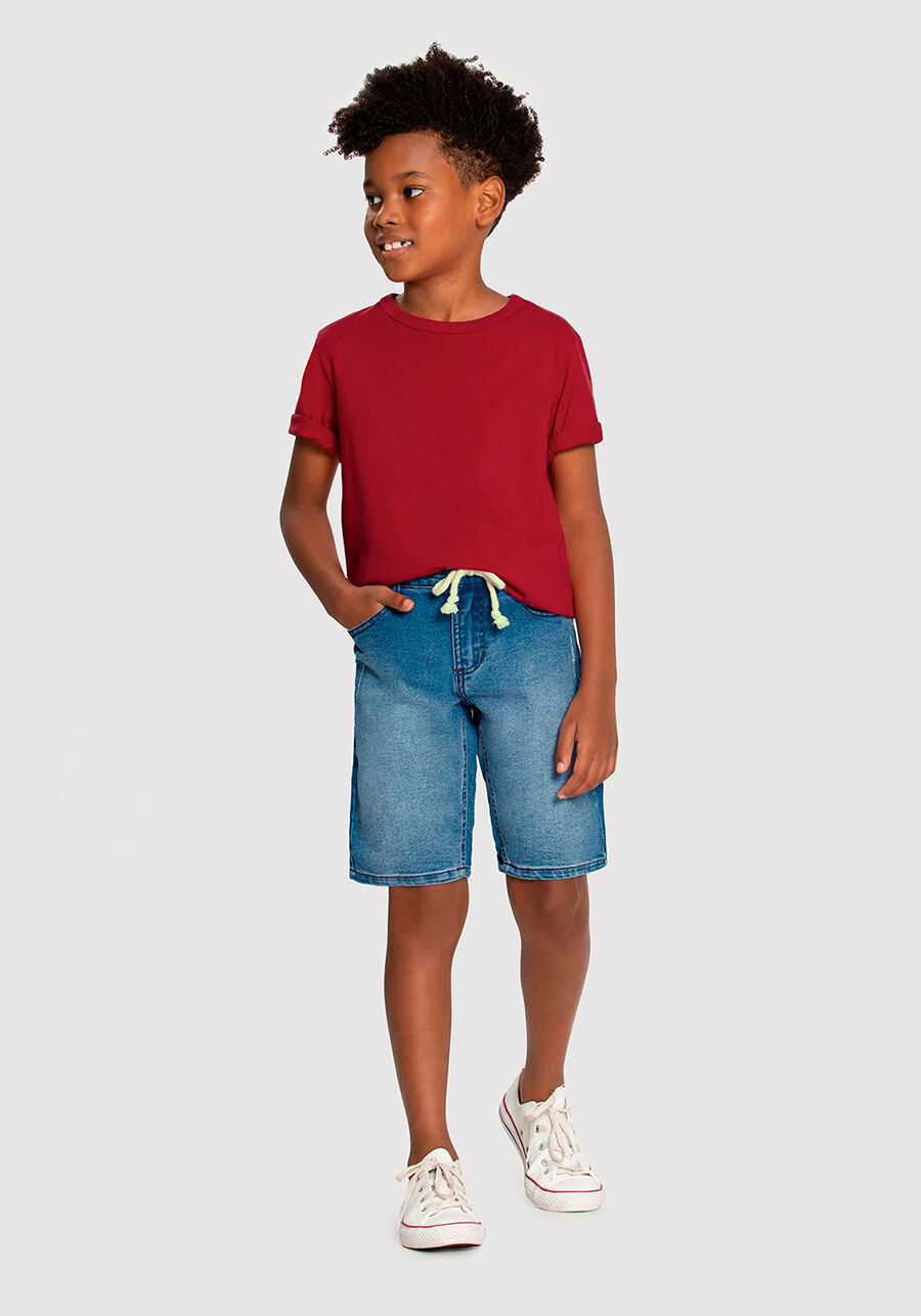 Bermuda jeans top vermelha infantil