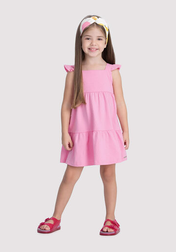 Vestido Infantil Menina Texturizado com Babados, ROSA SUAVE, large.