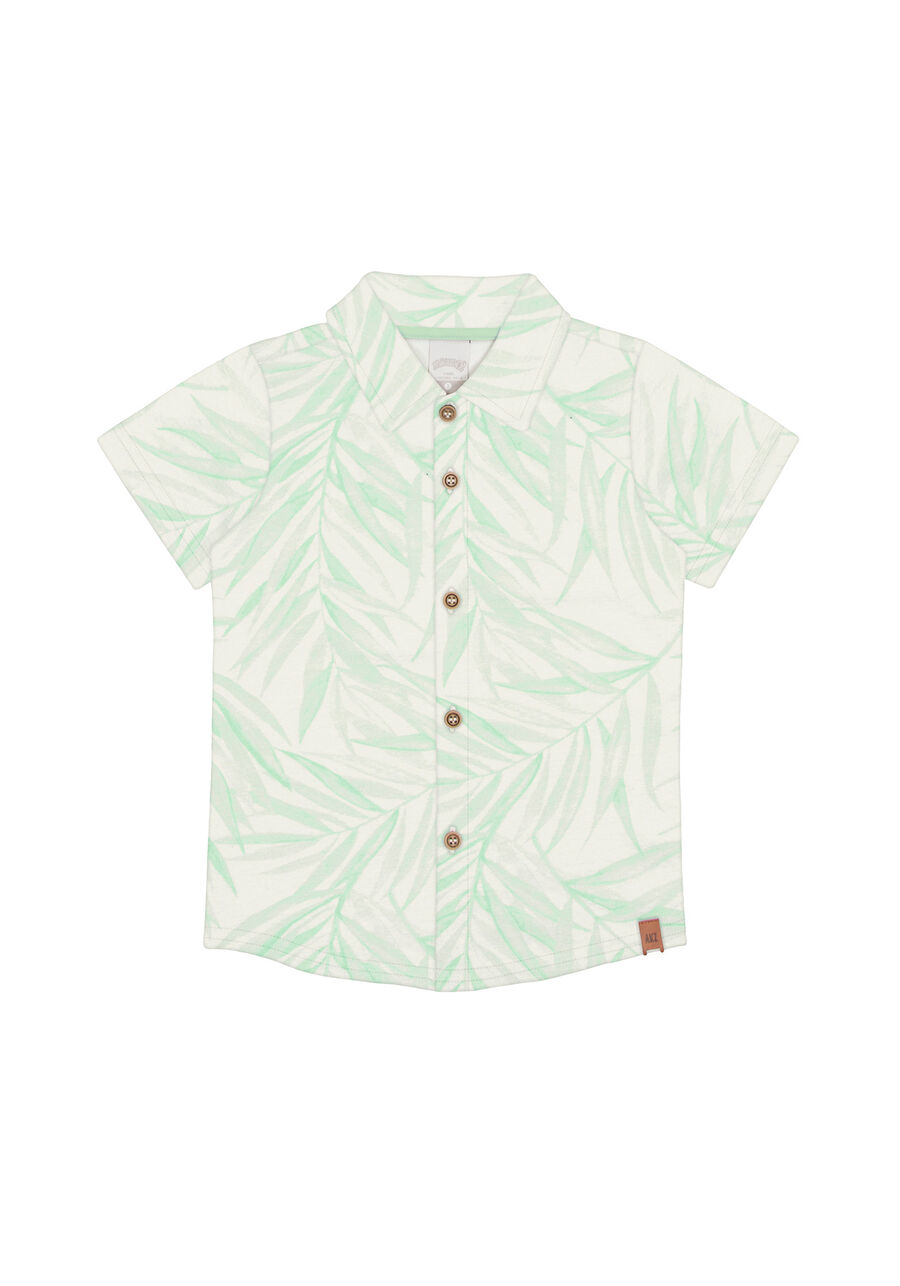 Camisa Manga Curta Infantil com Estampa Tropical, BREEZE VERDE, large.