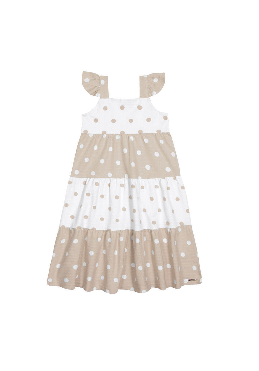 Vestido Midi Infantil Menina Poá com Babados, POIS OFF/BEGE. Vestido Midi Infantil Menina Poá com Babados, POIS OFF/BEGE, large.