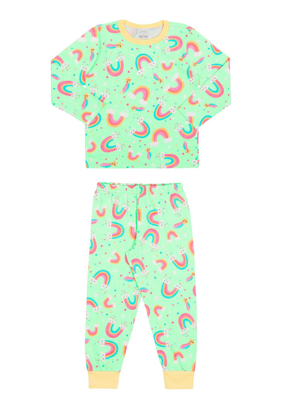 Pijama Longo Infantil Menina com Estampa Divertida, SKY VERDE, large.